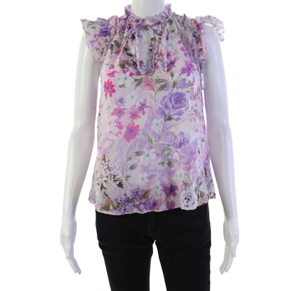 Generation Love Womens Short Sleeve Keyhole Floral Gia Blouse Lilac Size XS